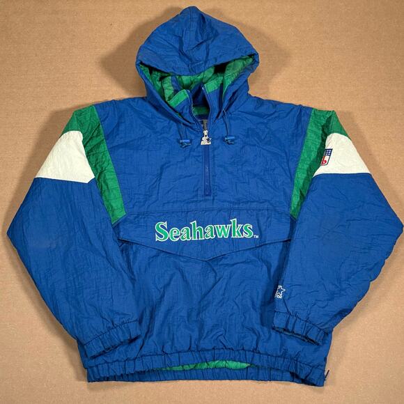 Vintage Starter Seattle Seahawks Pullover Jacket L NFL Hooded Pro Line 90s Korea - Picture 1 of 12